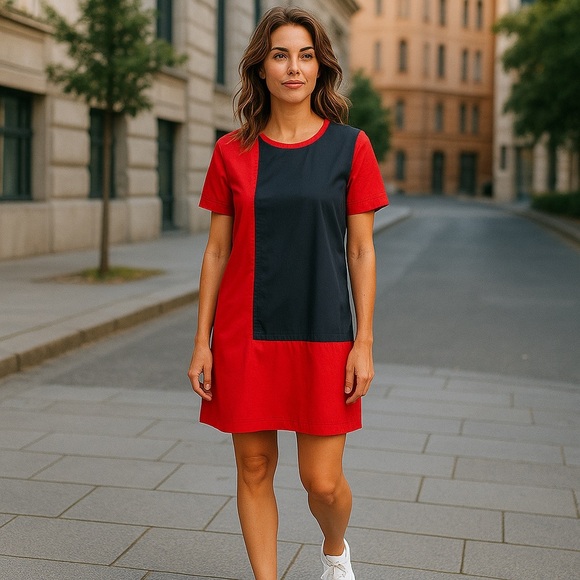 Marc by Marc Jacobs Colorblock Shift Dress Knee Length Red & Navy Size S Casual - Picture 1 of 9